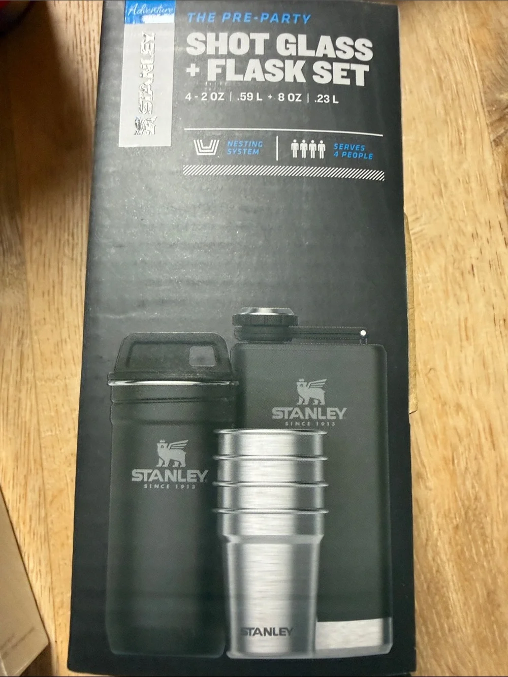 Stanley Black Shot Glass and Flask Travel Set with Stainless Cups